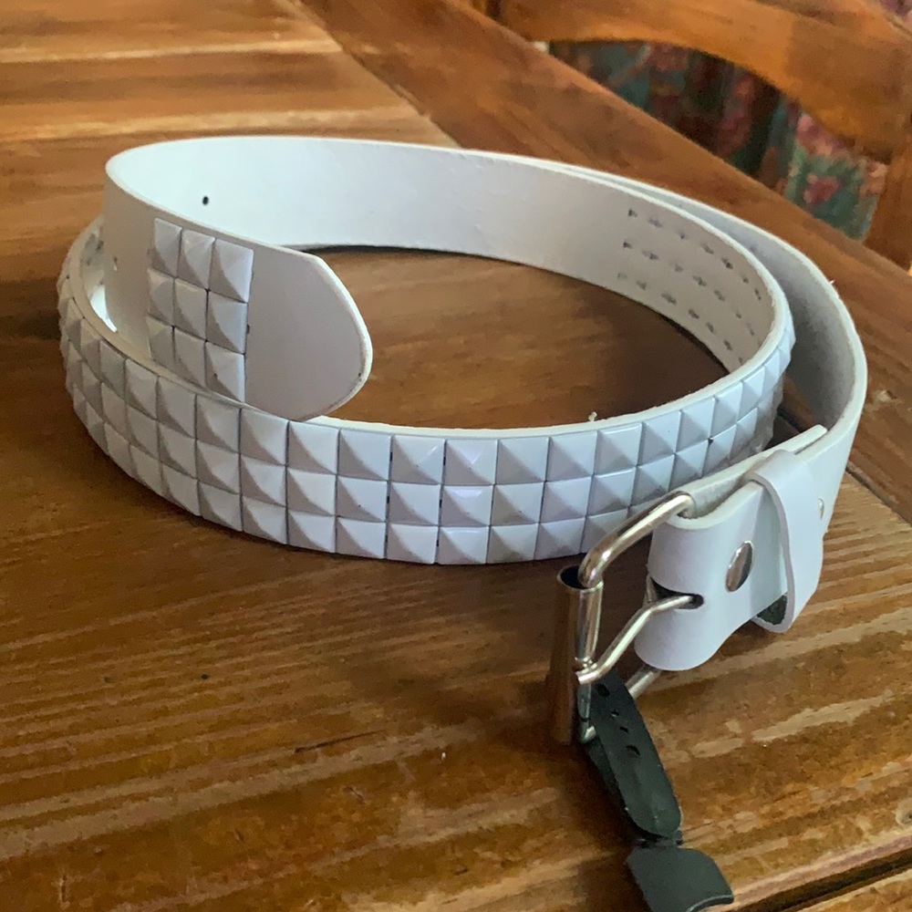 white studded leather belt